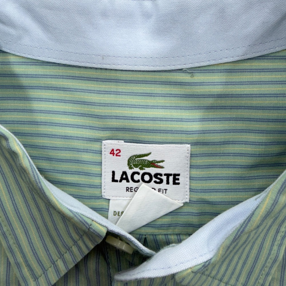 Lacoste Mens Regular Fit Striped Button Down Shirt Green Blue Cotton Size 42 L - Picture 3 of 9